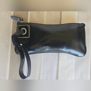 Ann Taylor Black Patent Leather Wristlet Clutch Minimalist Evening Bag